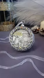 Серебряный елочный шар "Ностальгия" с позолотой и эмалью